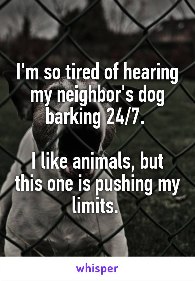 I'm so tired of hearing my neighbor's dog barking 24/7. 

I like animals, but this one is pushing my limits. 