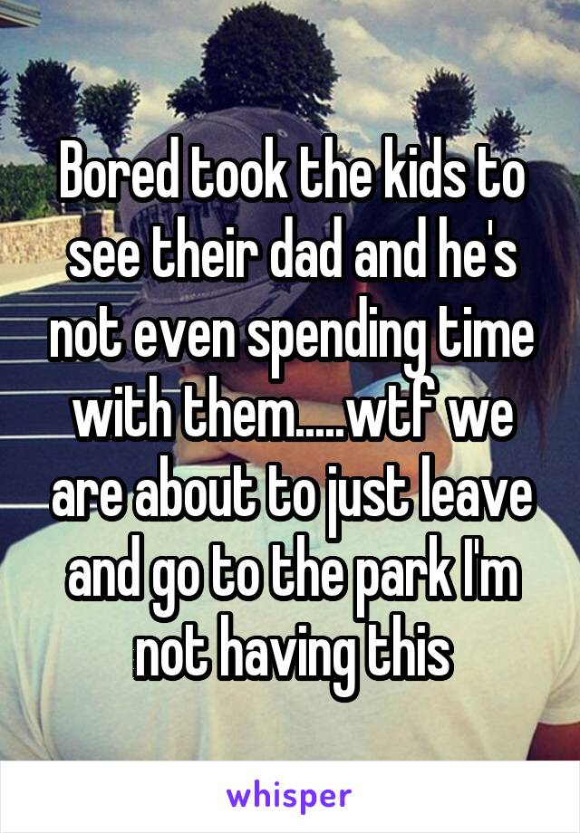 Bored took the kids to see their dad and he's not even spending time with them.....wtf we are about to just leave and go to the park I'm not having this