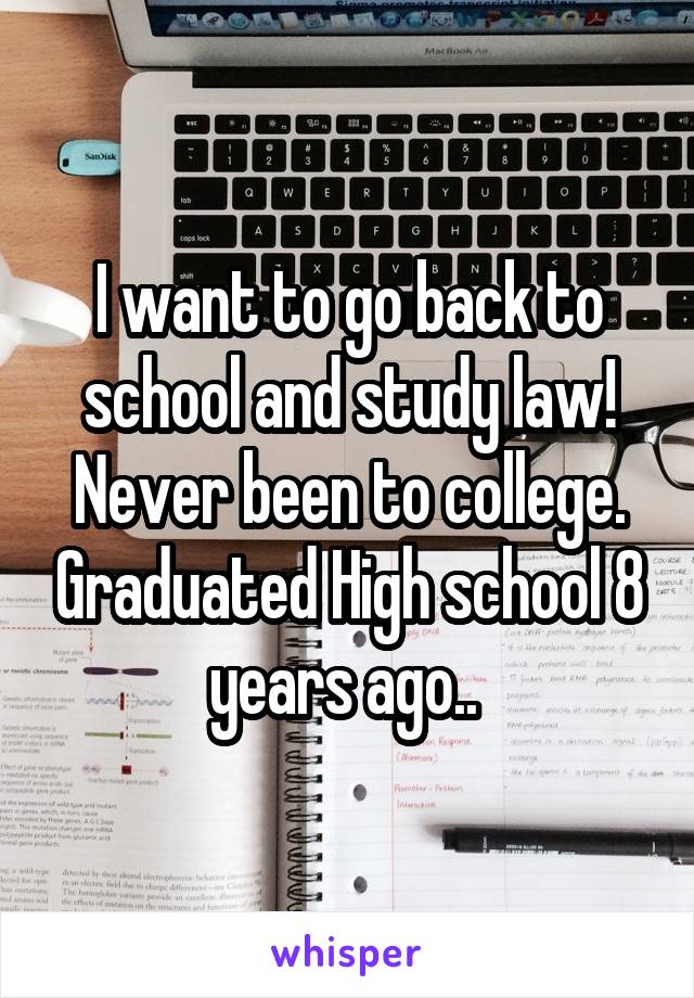 I want to go back to school and study law! Never been to college. Graduated High school 8 years ago.. 