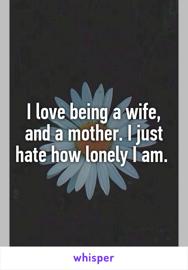 I love being a wife, and a mother. I just hate how lonely I am. 