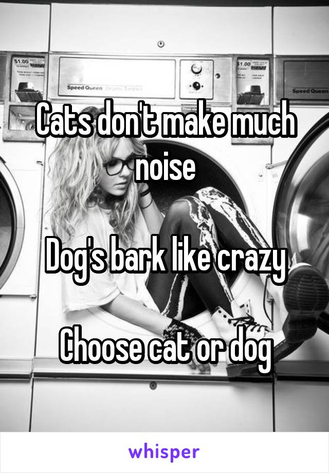 Cats don't make much noise

Dog's bark like crazy

Choose cat or dog