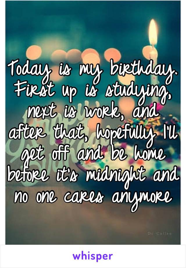 Today is my birthday.
First up is studying, next is work, and after that, hopefully I’ll get off and be home before it’s midnight and no one cares anymore