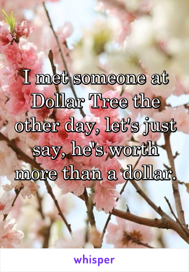 I met someone at Dollar Tree the other day, let's just say, he's worth more than a dollar. 