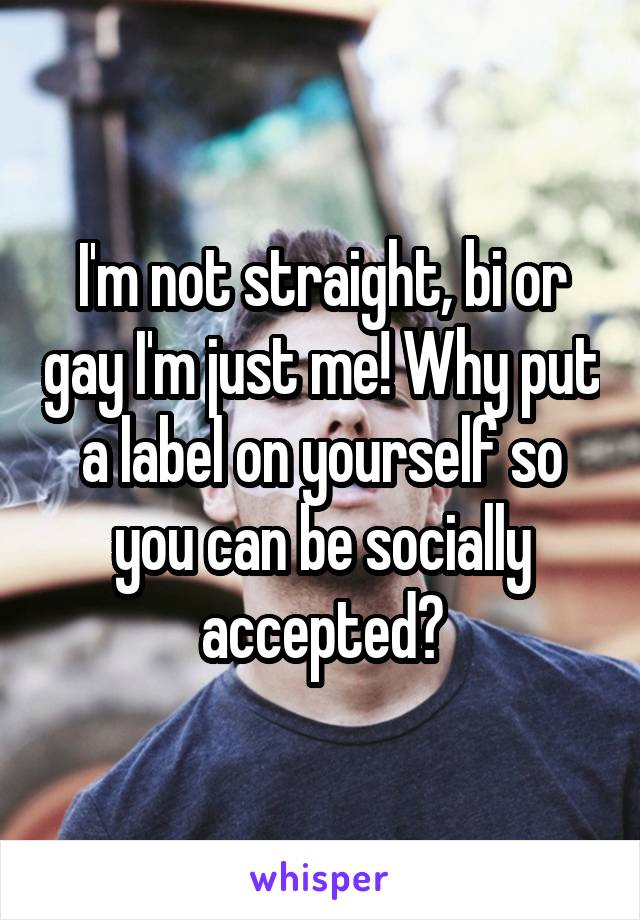 I'm not straight, bi or gay I'm just me! Why put a label on yourself so you can be socially accepted?