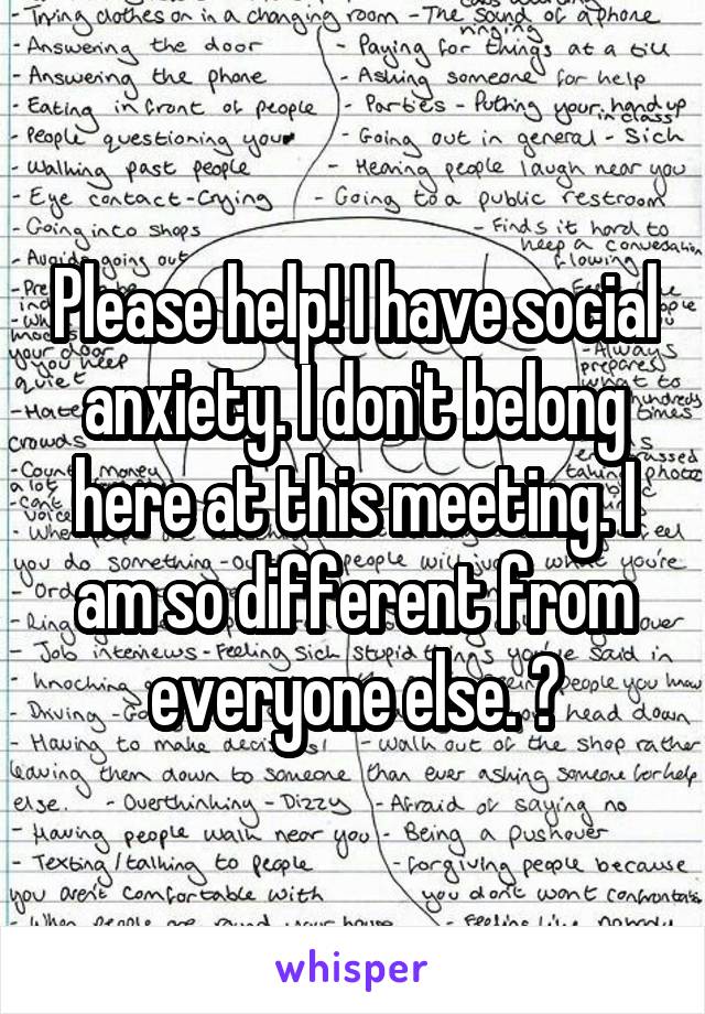 Please help! I have social anxiety. I don't belong here at this meeting. I am so different from everyone else. 😫