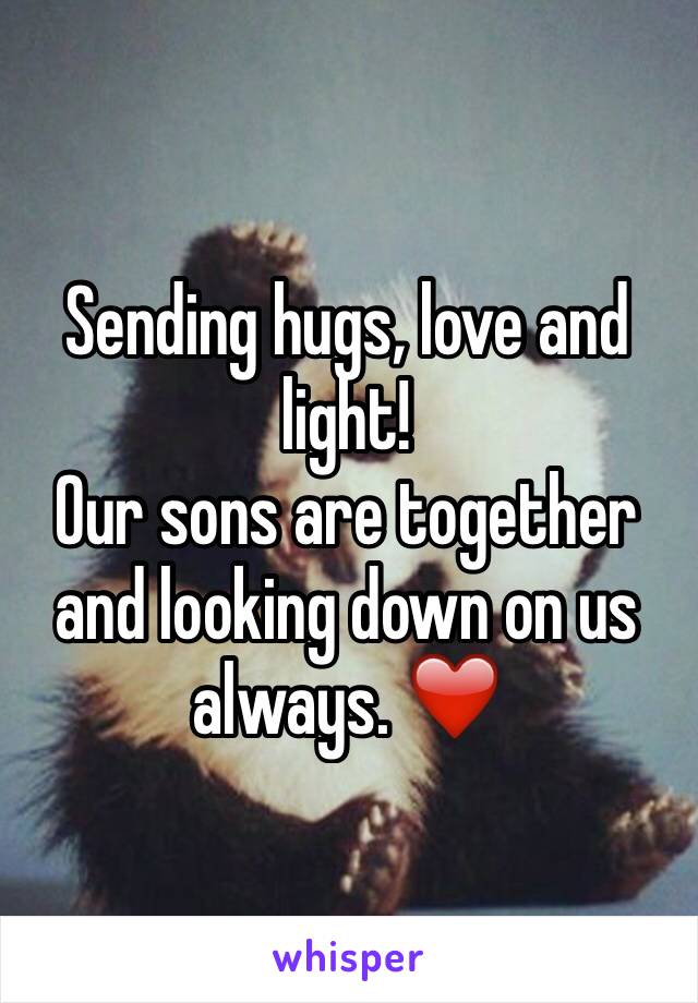 Sending hugs, love and light!
Our sons are together and looking down on us always. ❤️