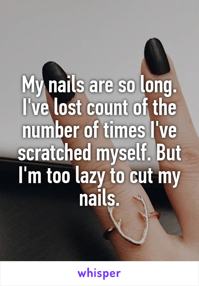 My nails are so long. I've lost count of the number of times I've scratched myself. But I'm too lazy to cut my nails.