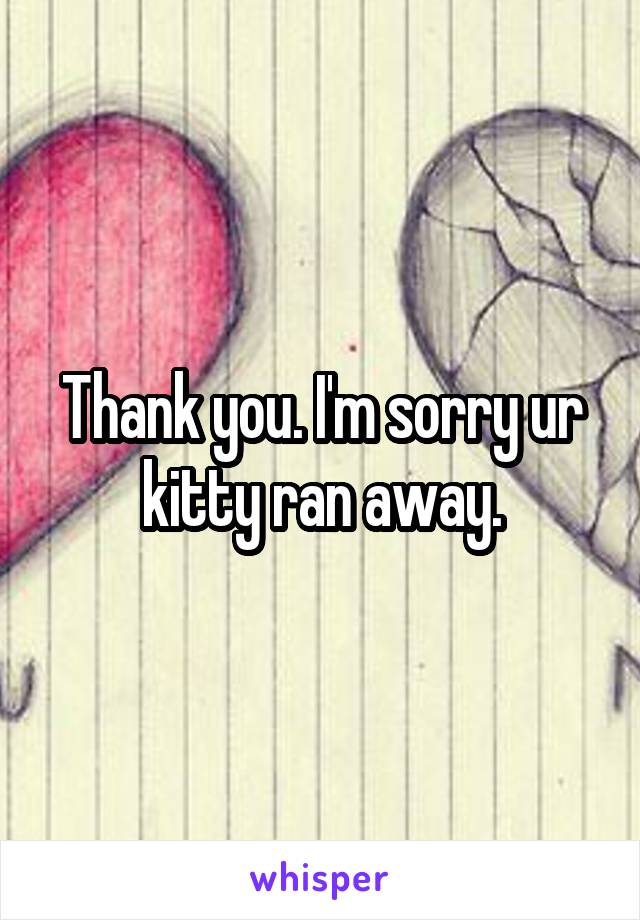 Thank you. I'm sorry ur kitty ran away.