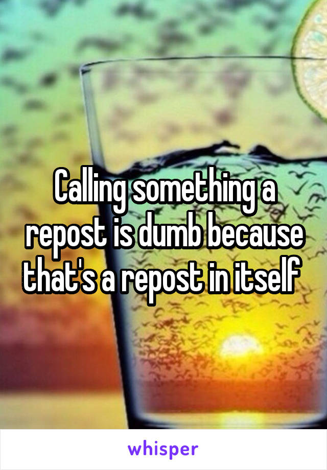 Calling something a repost is dumb because that's a repost in itself 