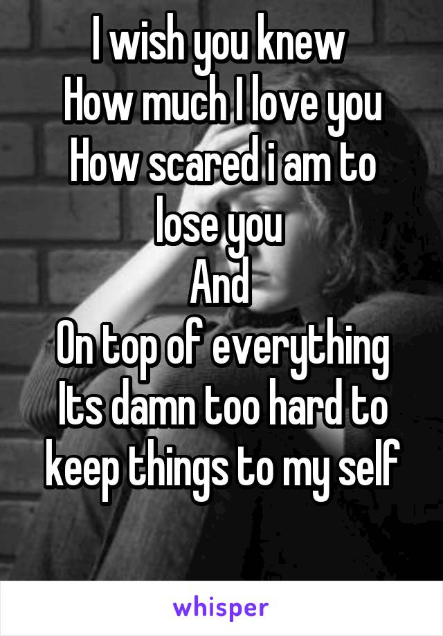 I wish you knew 
How much I love you
How scared i am to lose you 
And 
On top of everything
Its damn too hard to keep things to my self

