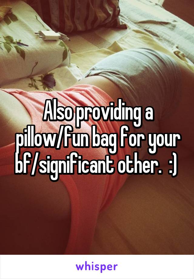 Also providing a pillow/fun bag for your bf/significant other.  :) 