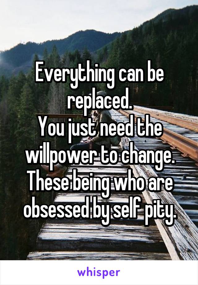 Everything can be replaced.
You just need the willpower to change. These being who are obsessed by self pity.