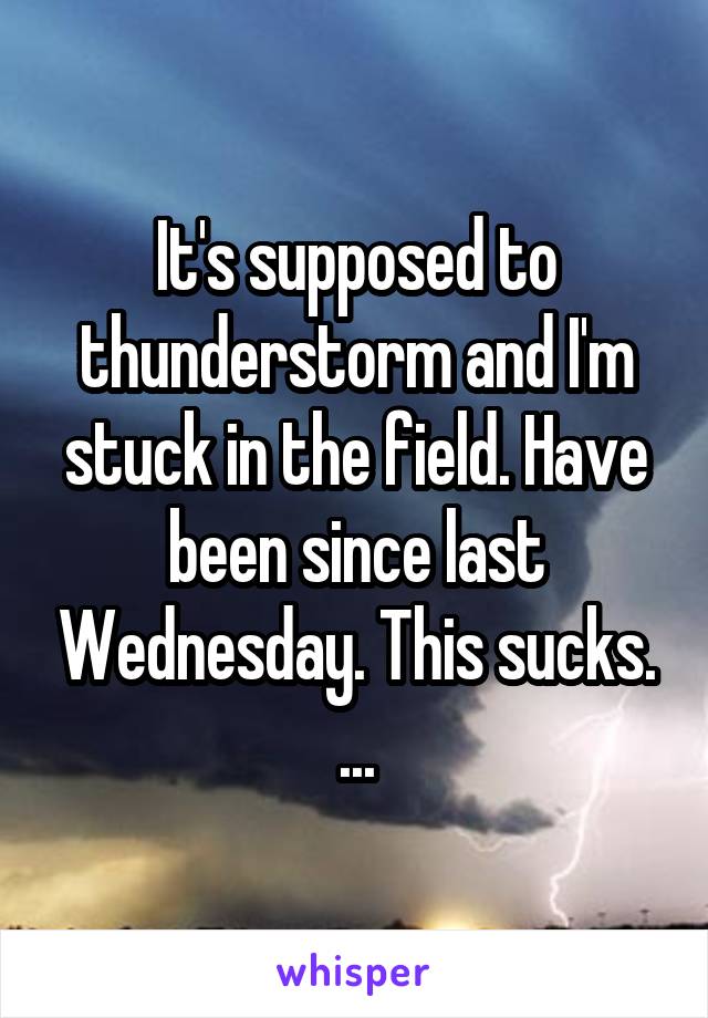 It's supposed to thunderstorm and I'm stuck in the field. Have been since last Wednesday. This sucks. ...