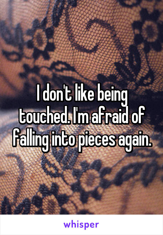 I don't like being touched. I'm afraid of falling into pieces again.