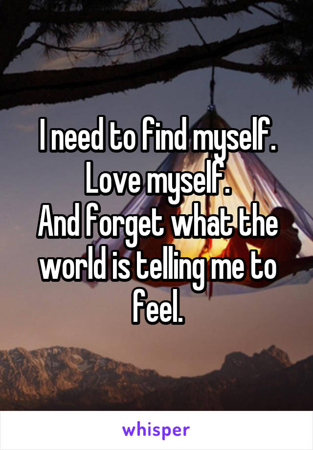 I need to find myself.
Love myself.
And forget what the world is telling me to feel.