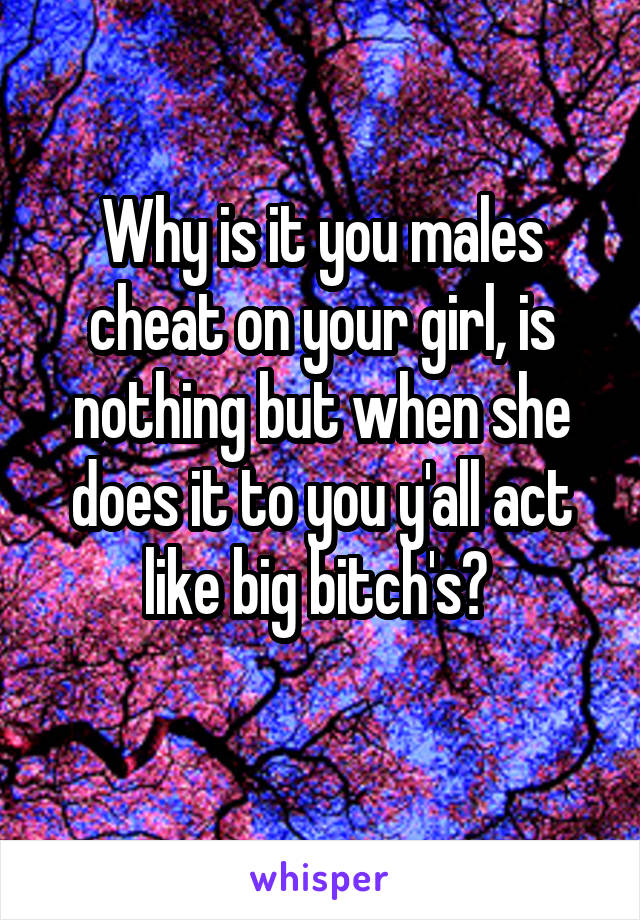 Why is it you males cheat on your girl, is nothing but when she does it to you y'all act like big bitch's? 
