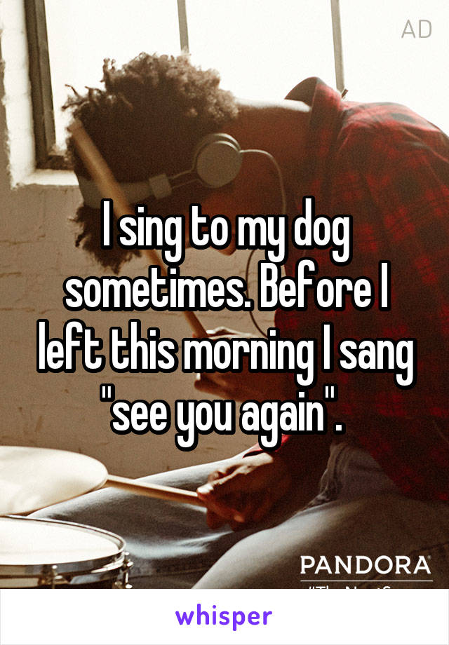 I sing to my dog sometimes. Before I left this morning I sang "see you again". 