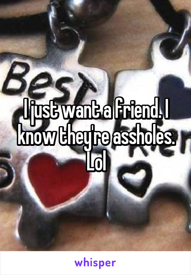 I just want a friend. I know they're assholes. Lol