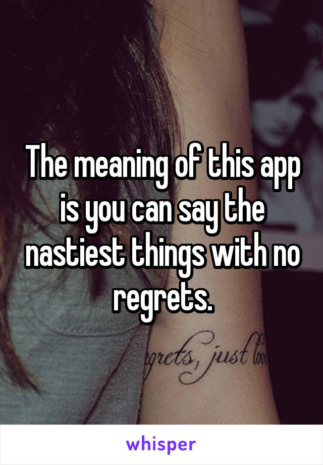 The meaning of this app is you can say the nastiest things with no regrets.