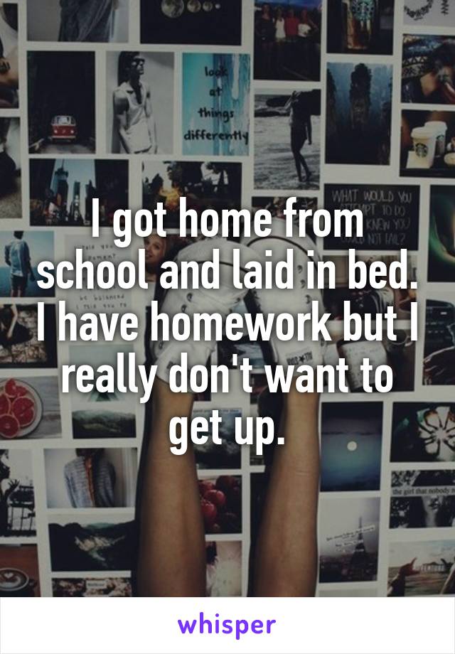 I got home from school and laid in bed. I have homework but I really don't want to get up.