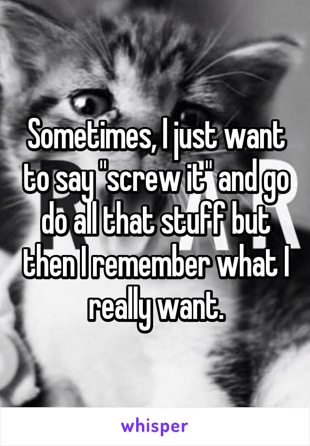 Sometimes, I just want to say "screw it" and go do all that stuff but then I remember what I really want.