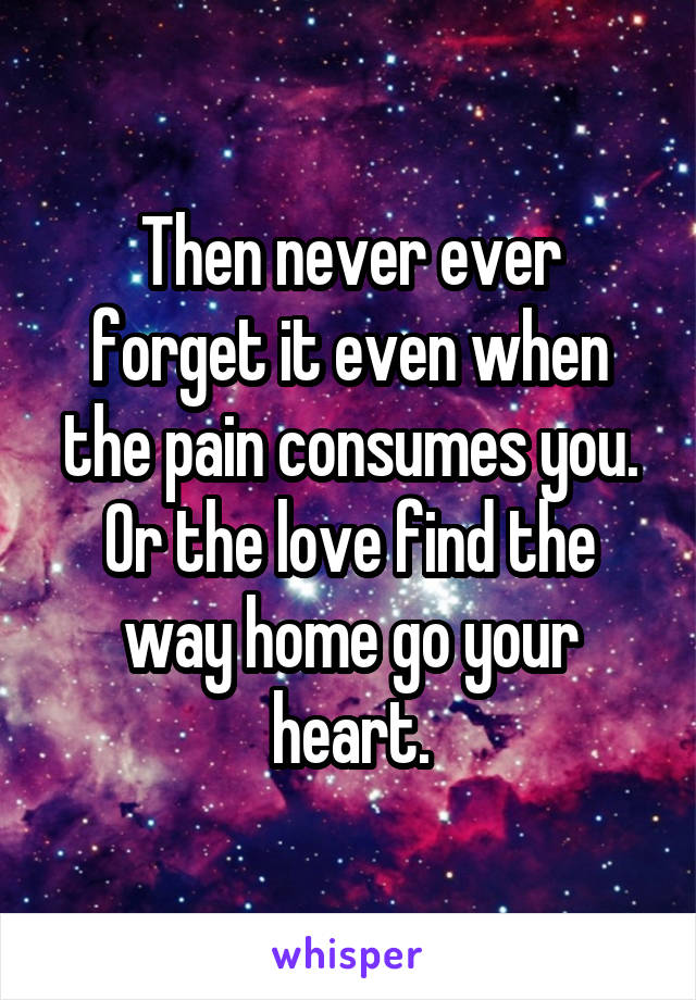 Then never ever forget it even when the pain consumes you. Or the love find the way home go your heart.