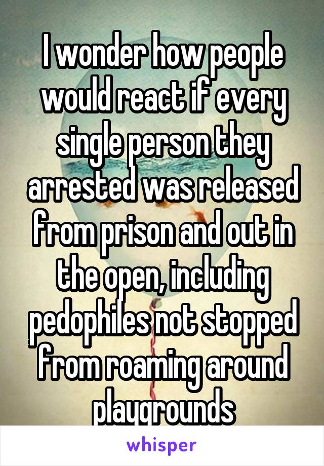 I wonder how people would react if every single person they arrested was released from prison and out in the open, including pedophiles not stopped from roaming around playgrounds