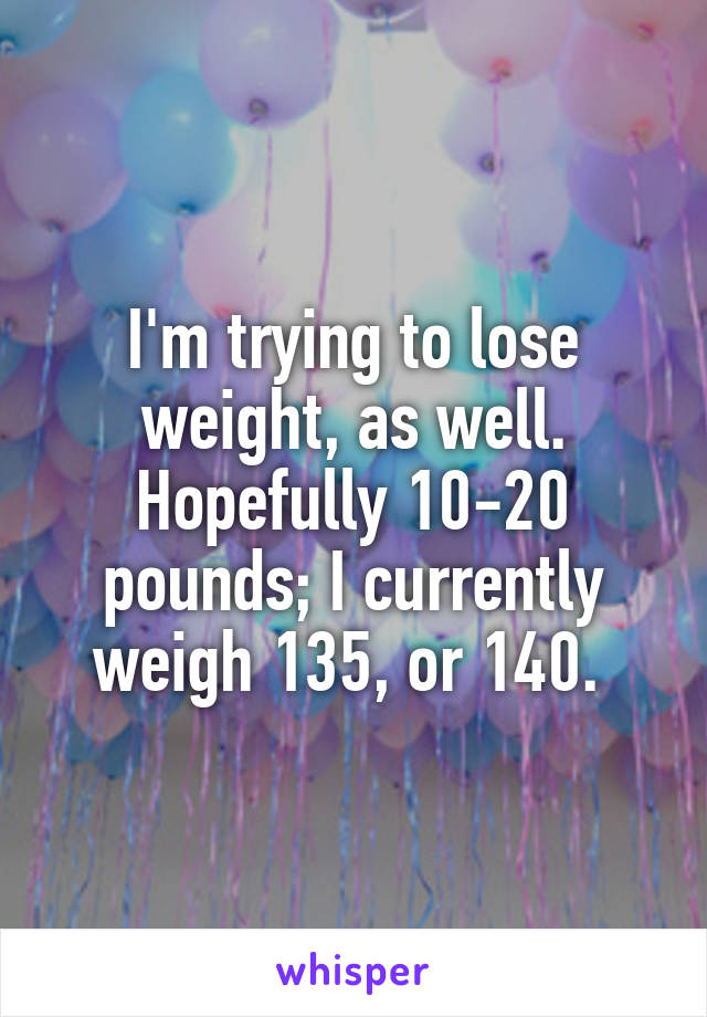 I'm trying to lose weight, as well. Hopefully 10-20 pounds; I currently weigh 135, or 140. 