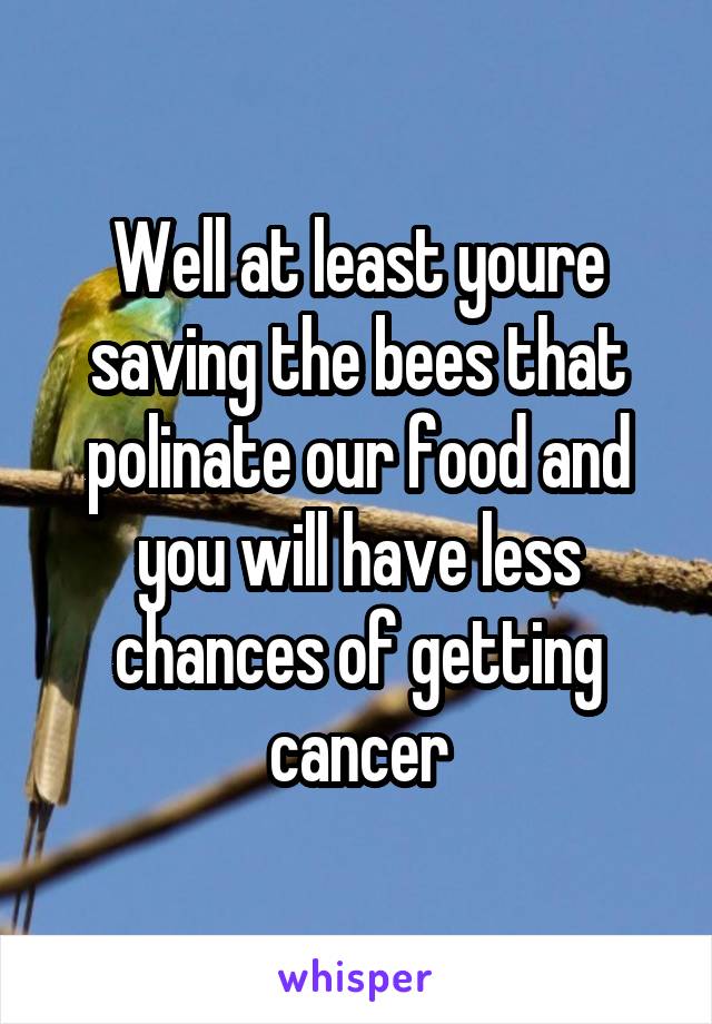Well at least youre saving the bees that polinate our food and you will have less chances of getting cancer