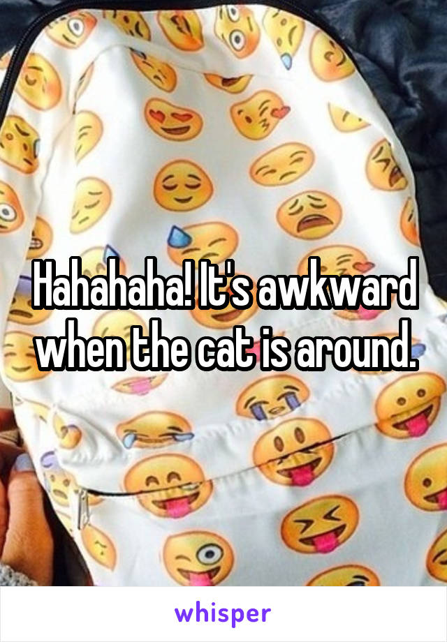 Hahahaha! It's awkward when the cat is around.