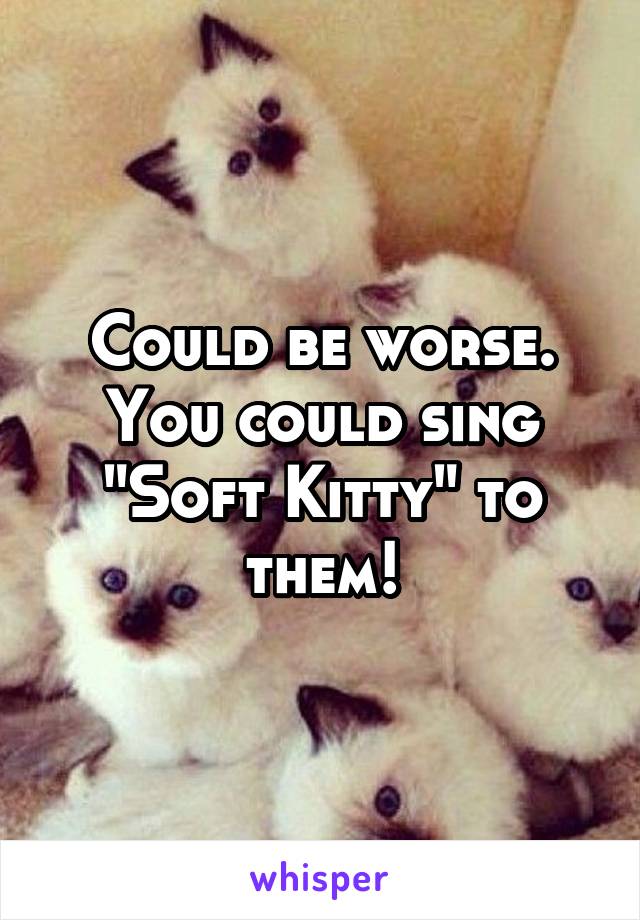 Could be worse. You could sing "Soft Kitty" to them!