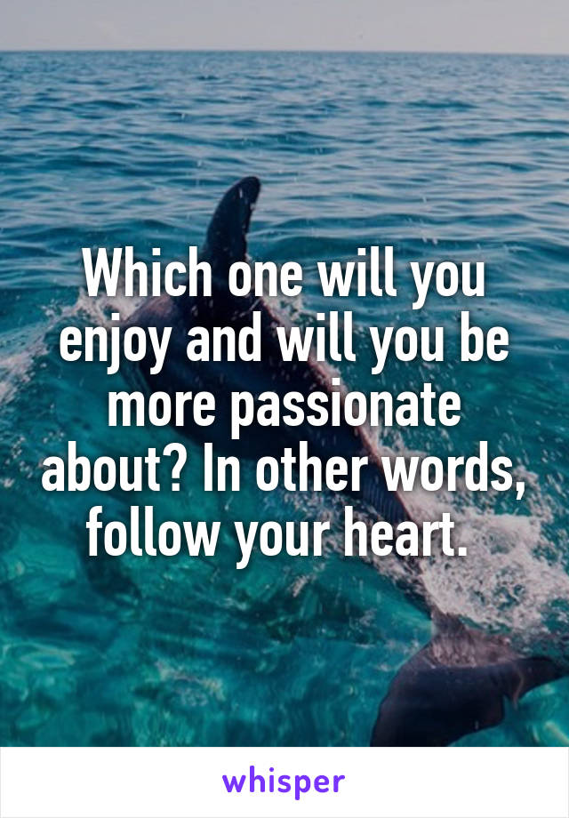 Which one will you enjoy and will you be more passionate about? In other words, follow your heart. 