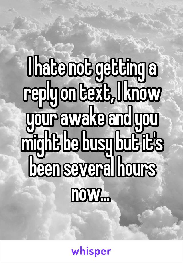 I hate not getting a reply on text, I know your awake and you might be busy but it's been several hours now... 