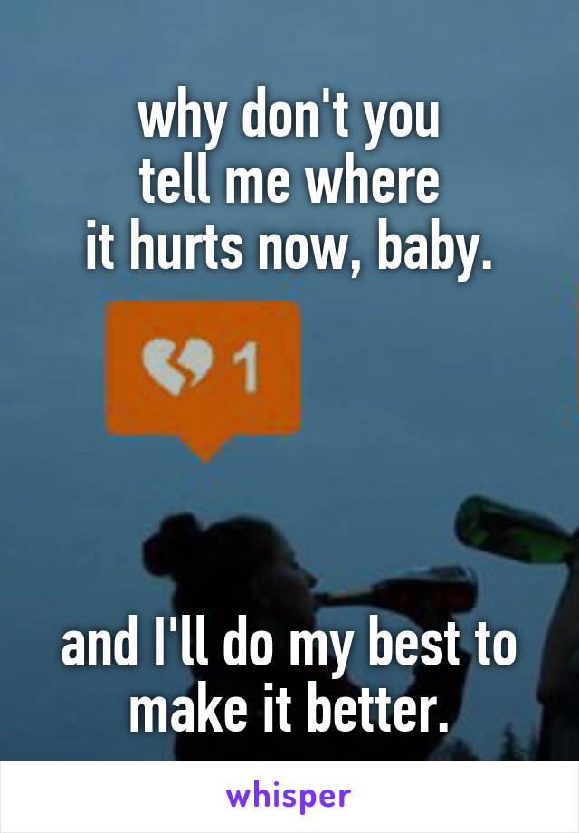 why don't you
tell me where
it hurts now, baby.





and I'll do my best to make it better.