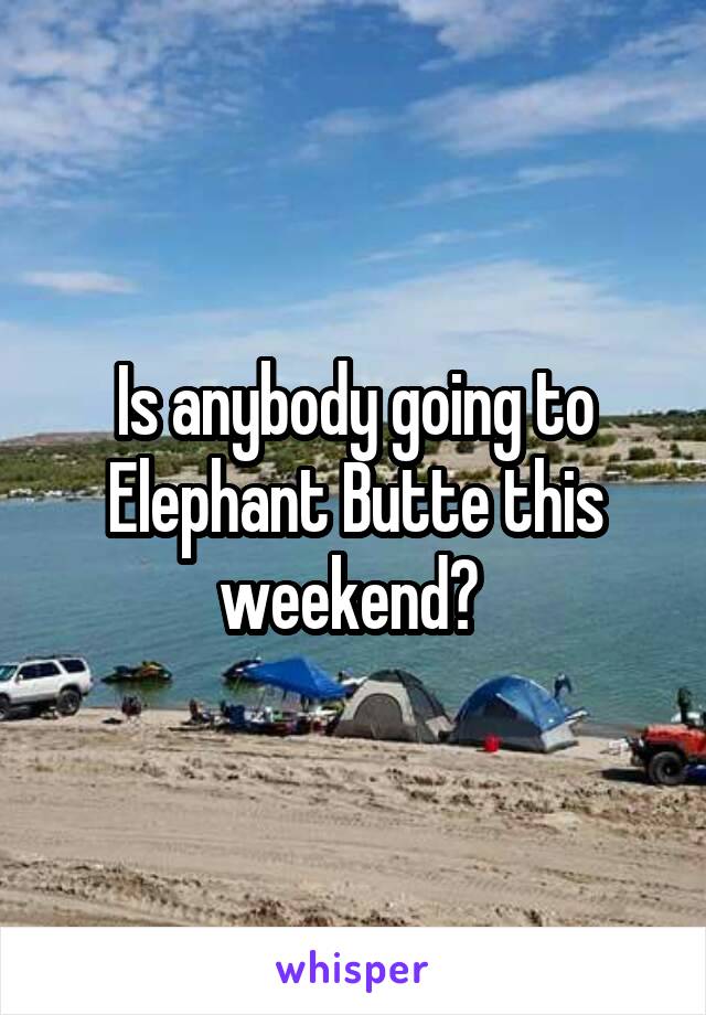 Is anybody going to Elephant Butte this weekend? 