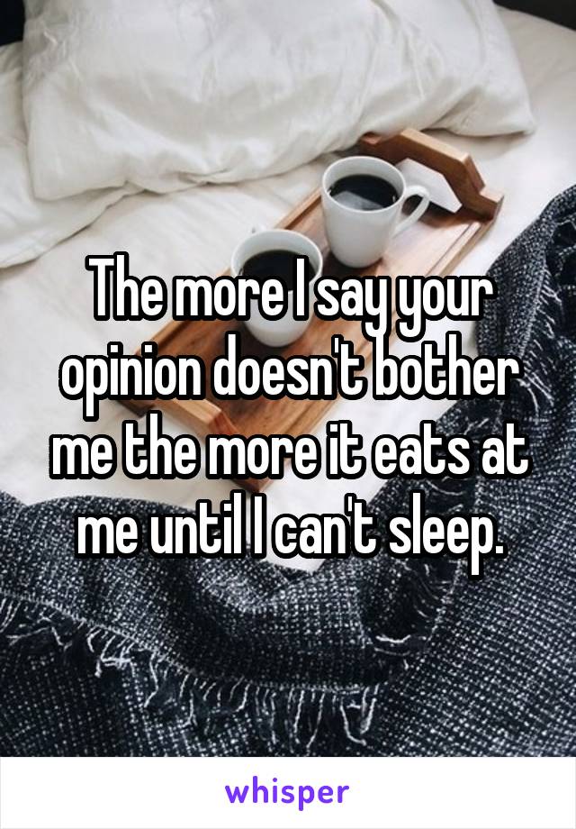 The more I say your opinion doesn't bother me the more it eats at me until I can't sleep.