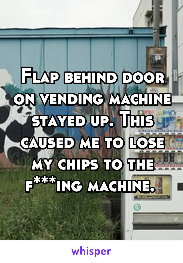 Flap behind door on vending machine stayed up. This caused me to lose my chips to the f***ing machine. 