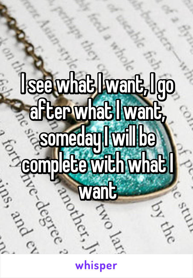 I see what I want, I go after what I want, someday I will be complete with what I want