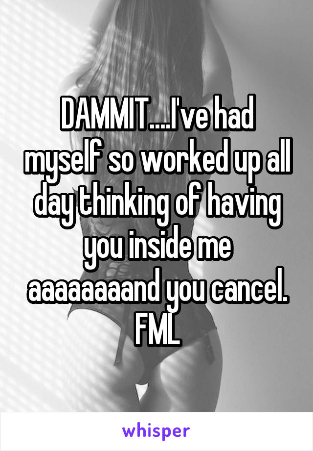 DAMMIT....I've had myself so worked up all day thinking of having you inside me aaaaaaaand you cancel. FML