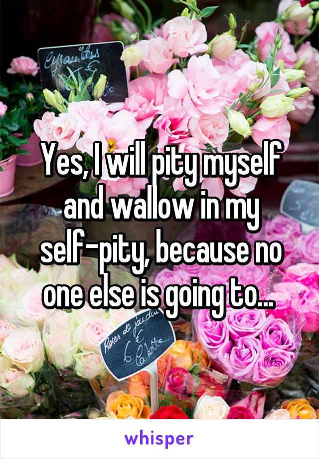 Yes, I will pity myself and wallow in my self-pity, because no one else is going to... 