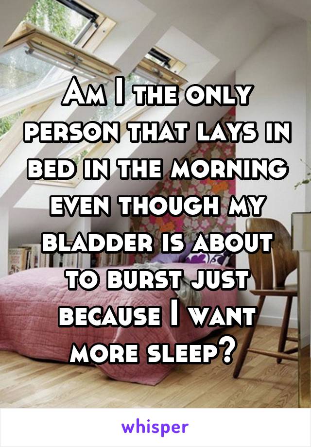 Am I the only person that lays in bed in the morning even though my bladder is about to burst just because I want more sleep? 