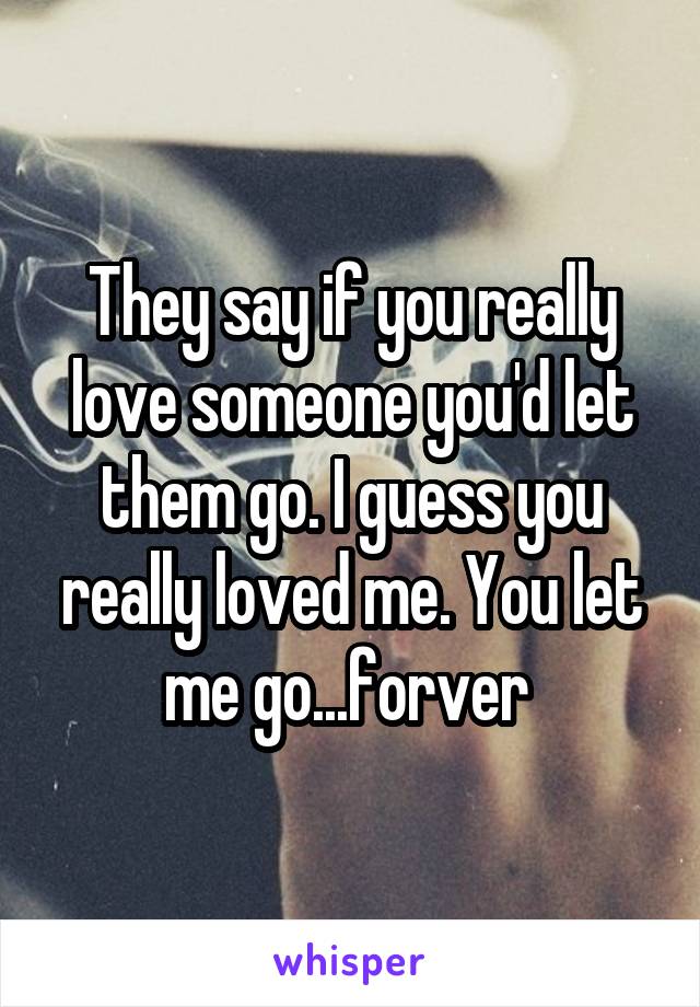 They say if you really love someone you'd let them go. I guess you really loved me. You let me go...forver 