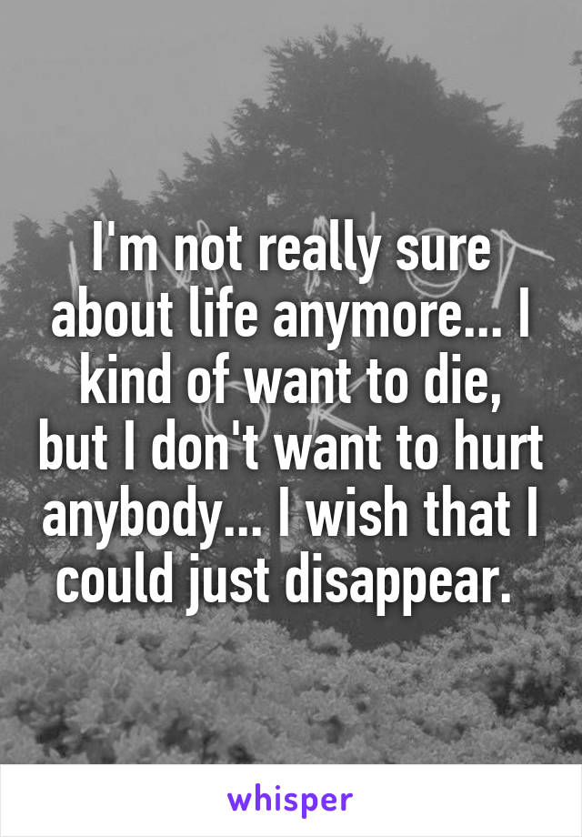 I'm not really sure about life anymore... I kind of want to die, but I don't want to hurt anybody... I wish that I could just disappear. 