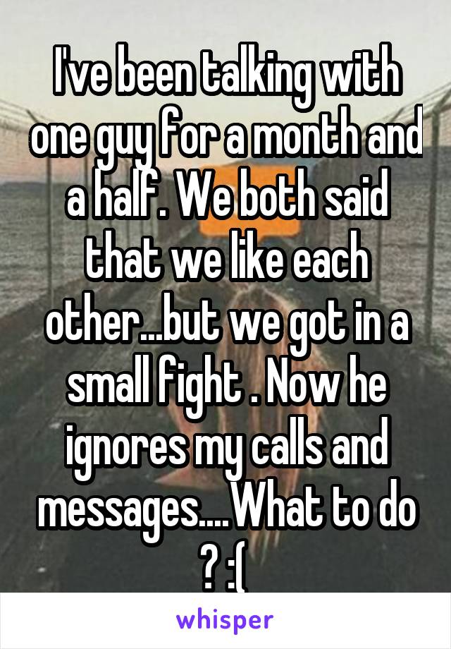 I've been talking with one guy for a month and a half. We both said that we like each other...but we got in a small fight . Now he ignores my calls and messages....What to do ? :( 