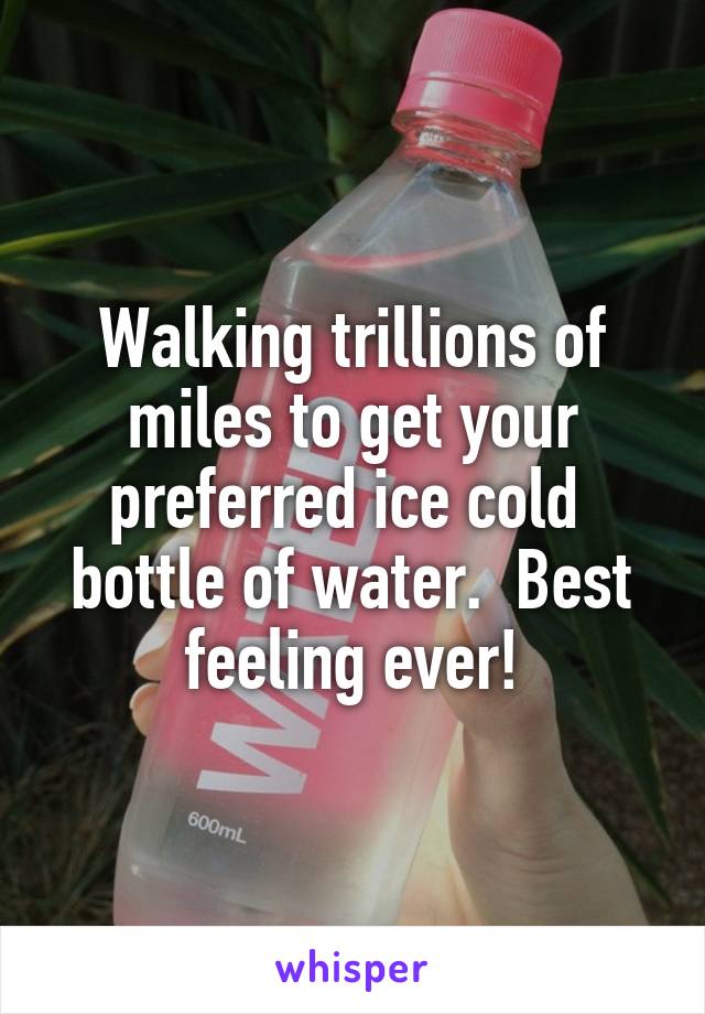 Walking trillions of miles to get your preferred ice cold  bottle of water.  Best feeling ever!