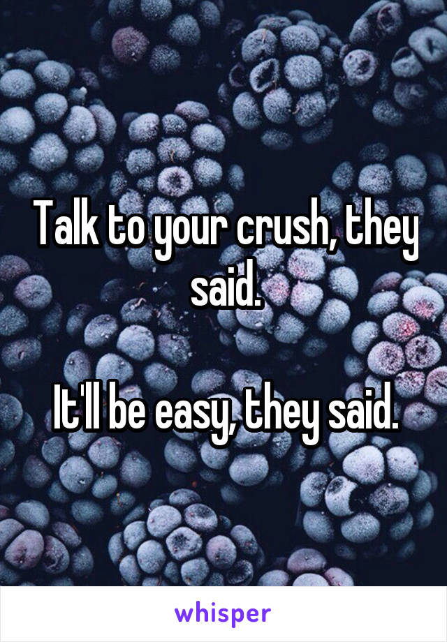 Talk to your crush, they said.

It'll be easy, they said.