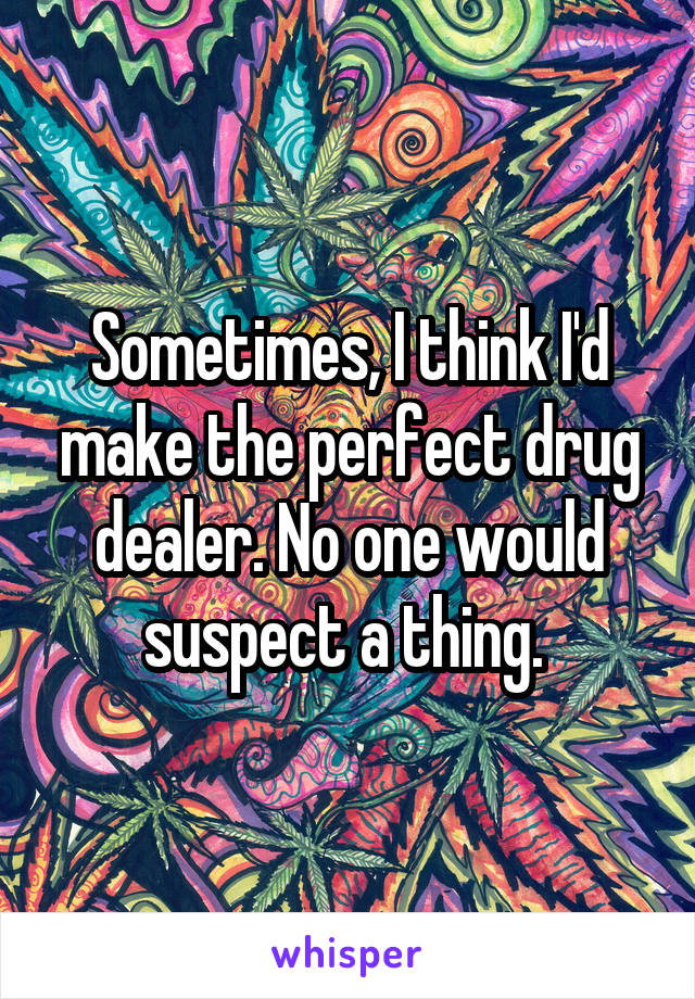 Sometimes, I think I'd make the perfect drug dealer. No one would suspect a thing. 