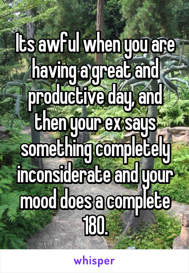 Its awful when you are having a great and productive day, and then your ex says something completely inconsiderate and your mood does a complete 180.