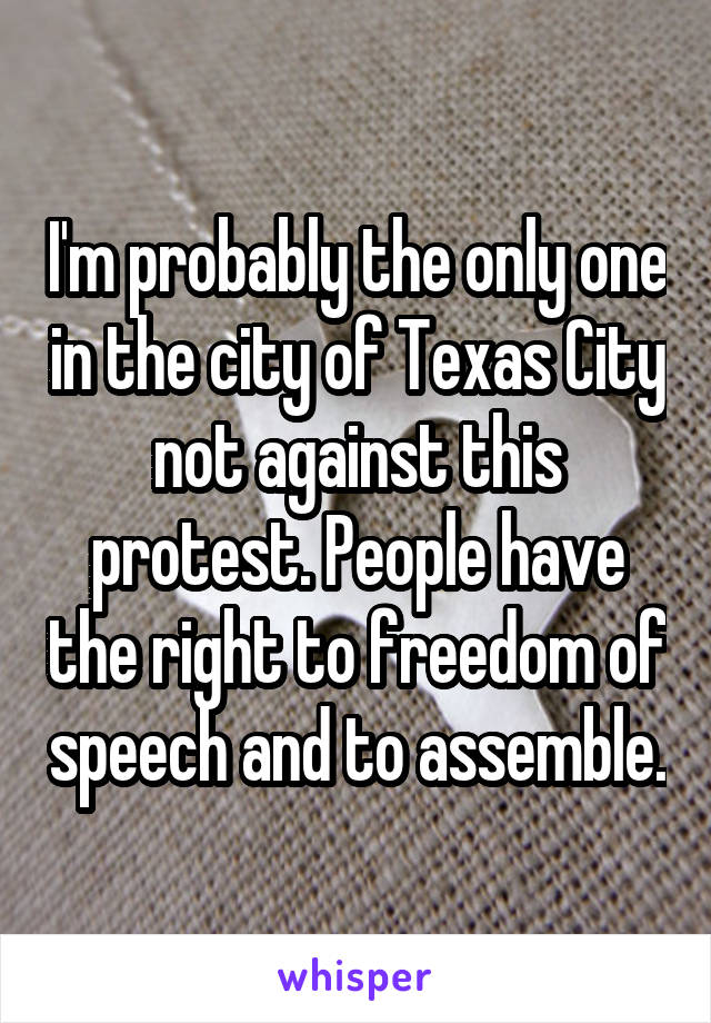 I'm probably the only one in the city of Texas City not against this protest. People have the right to freedom of speech and to assemble.