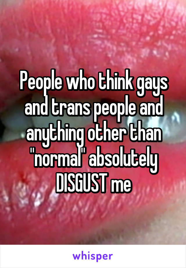 People who think gays and trans people and anything other than "normal" absolutely DISGUST me